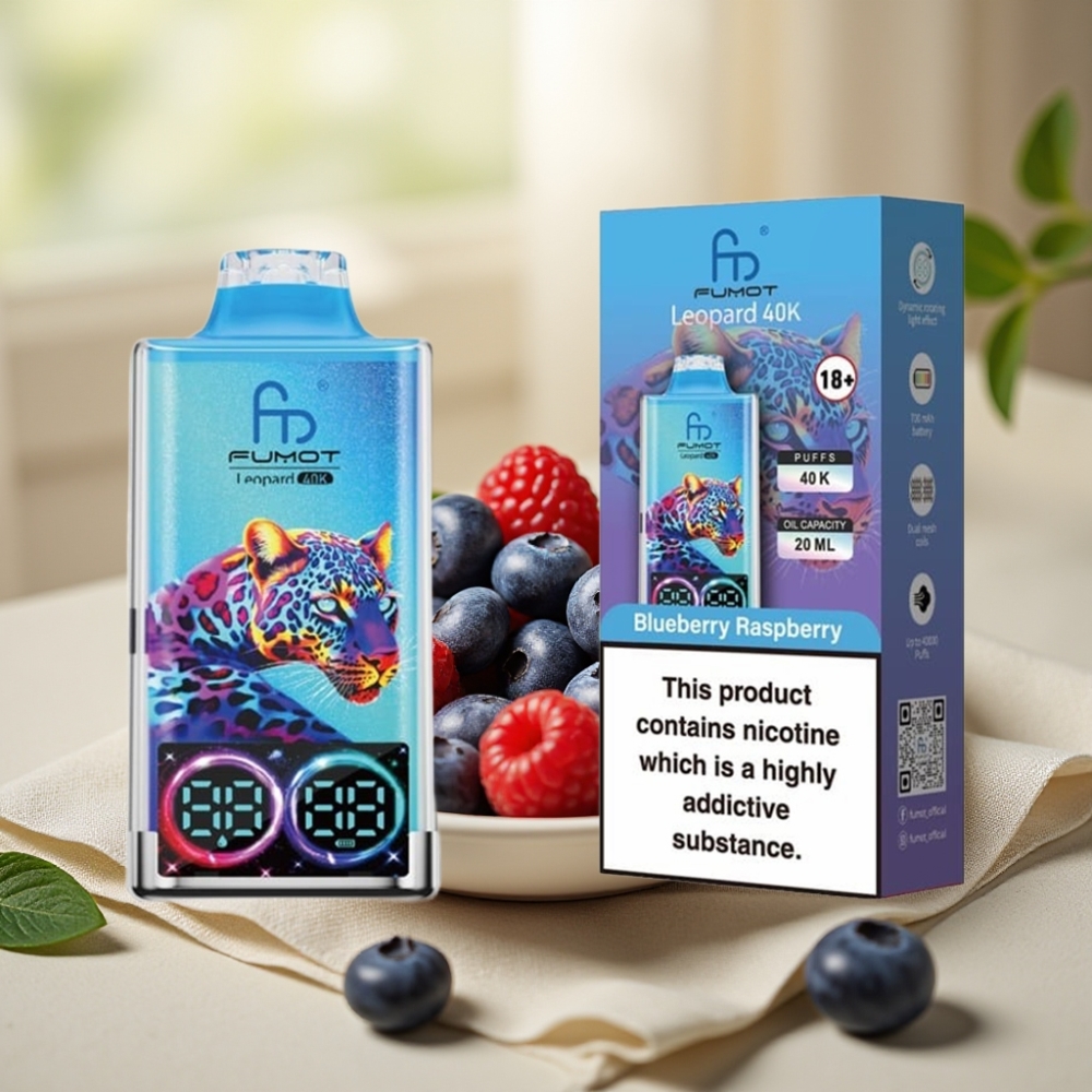 Fumot Leopard 40K Puffs Disposable Vape Čučoriedka Malina, Dual Mesh, 700mAh, Typ-C