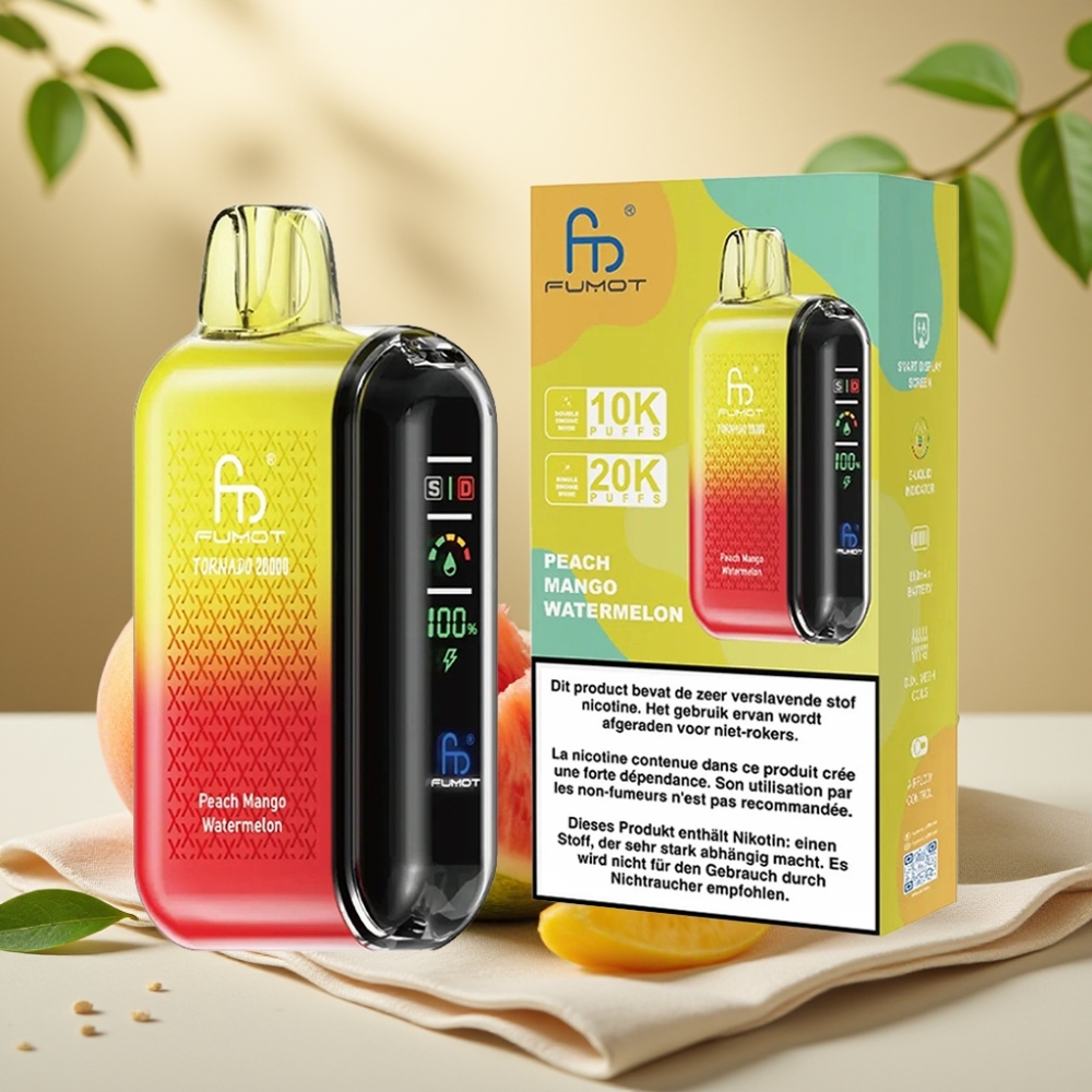 Fumot Tornado 20000 Puffs Broskyňa Mangovica Vodný melón Dual Mesh Coil 20ml 850mAh