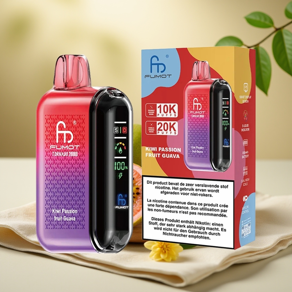 Fumot Tornado 20000 Puffs Kiwi Marakuja Guava, Dual Mesh Coil, 20ml, 850mAh