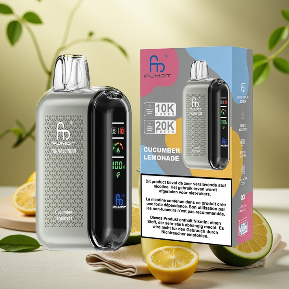 Fumot Tornado 20000 Puffs Uhorková Limonáda, Dual Mesh Coil, 20ml, 850mAh