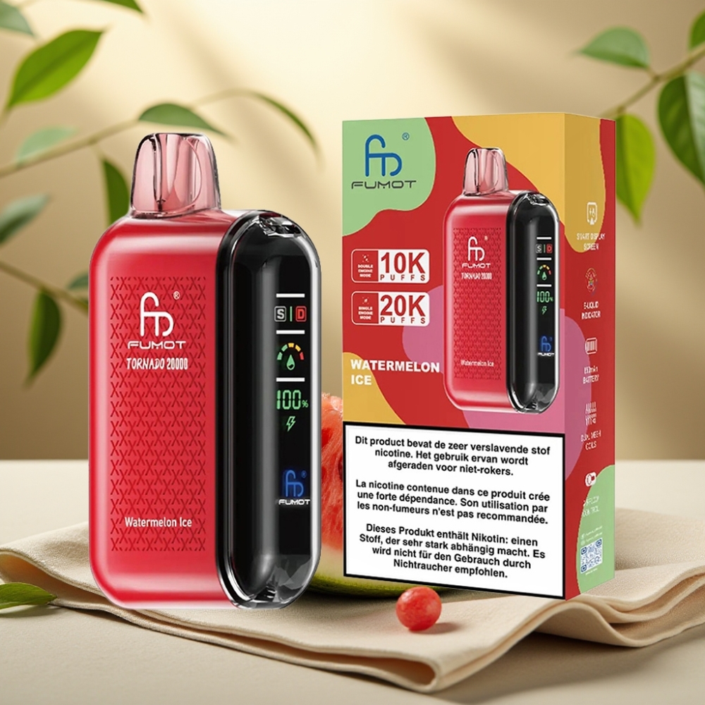 Fumot Tornado 20000 Puffs Vodný melón Ice, Dual Mesh Coil, 20ml, 850mAh
