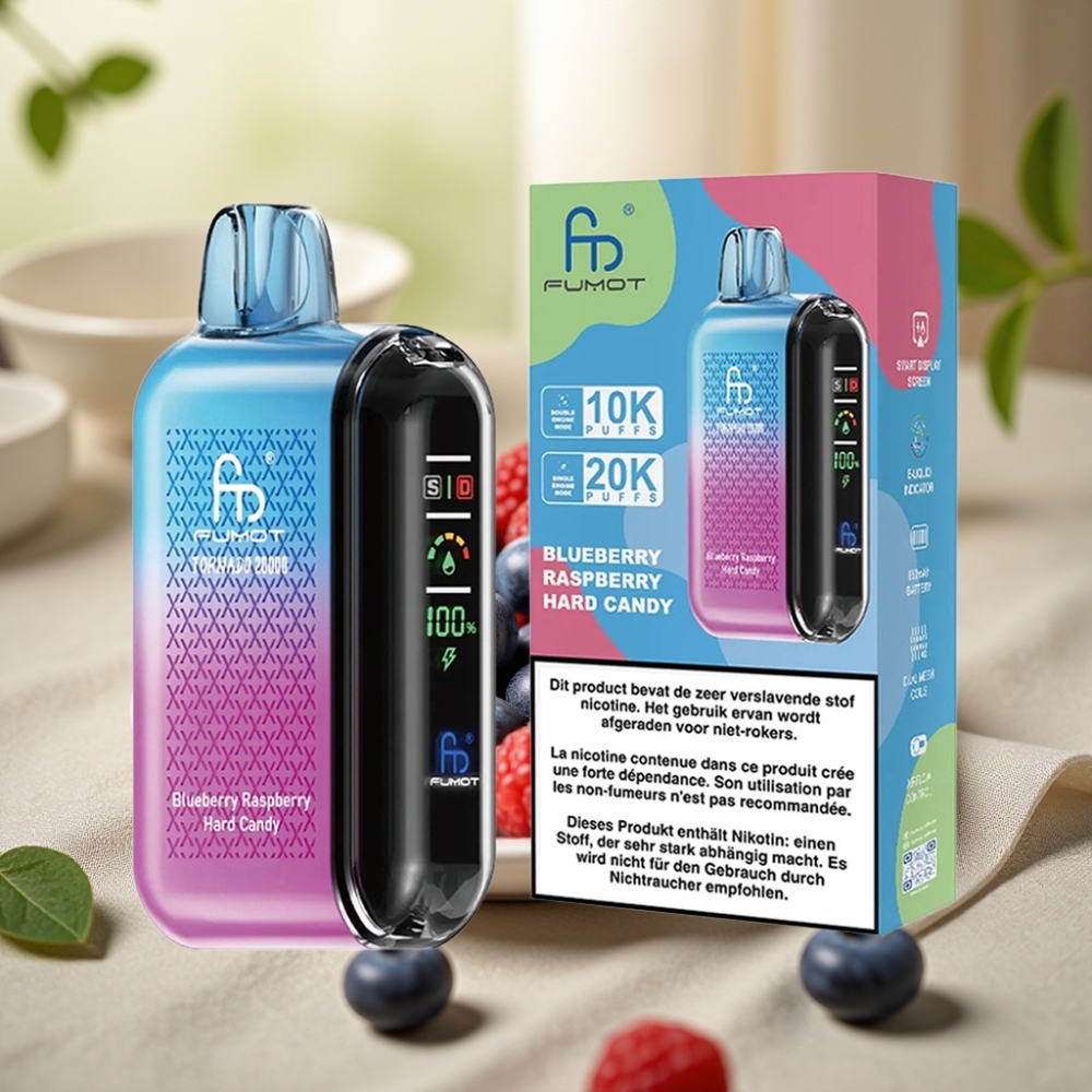 Fumot Tornado 20000 Puffs Čučoriedka Malina Hard Candy, Dual Mesh, 20ml, 850mAh