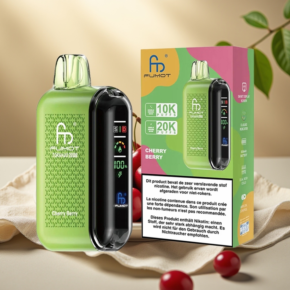 Fumot Tornado Čerešňa Bobule 20000 Puffs, Dual Mesh, 20ml, 850mAh