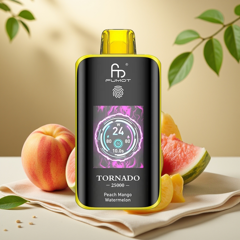 Fumot Tornado 25000 Puffs Broskyňa Mangovo Melónová, HD obrazovka, 700mAh, Type-C