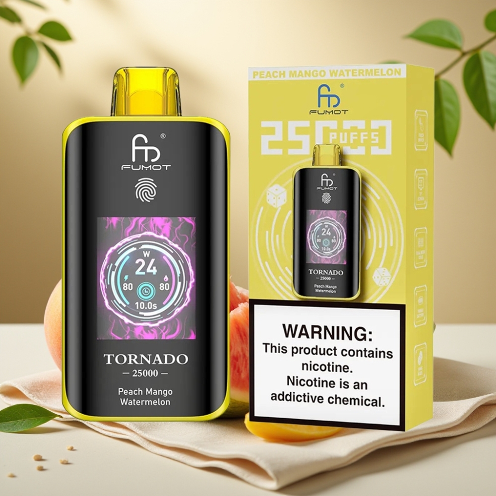Fumot Tornado 25000 Puffs Broskyňa Mangovo Melónová, HD obrazovka, 700mAh, Type-C