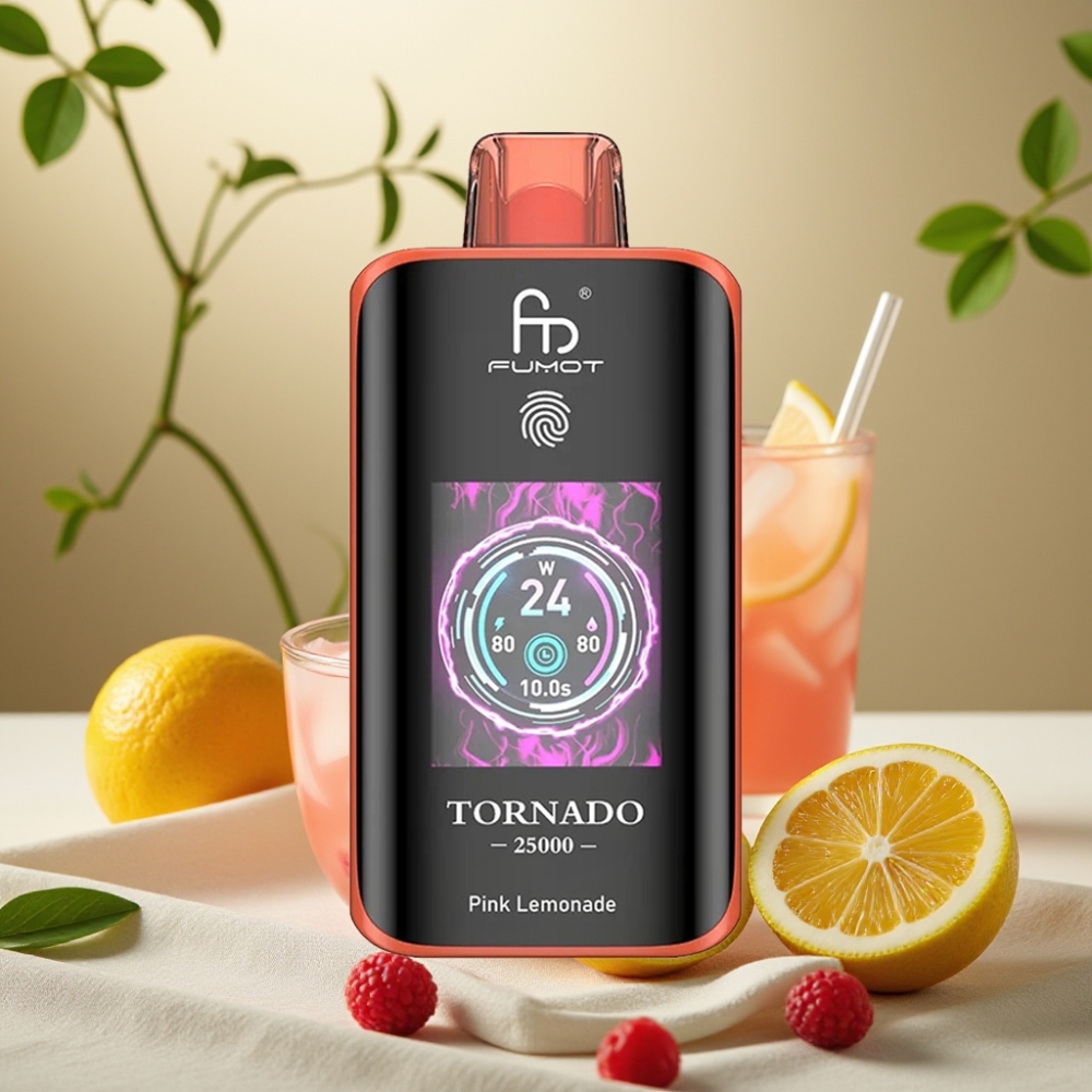 Fumot Tornado 25000 Puffs Ružová Limonáda, HD obrazovka, 700mAh, Typ-C