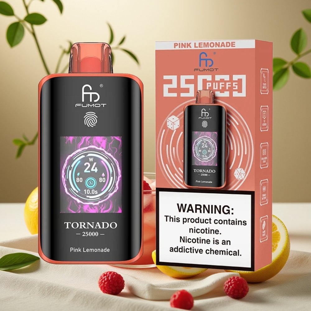 Fumot Tornado 25000 Puffs Ružová Limonáda, HD obrazovka, 700mAh, Typ-C