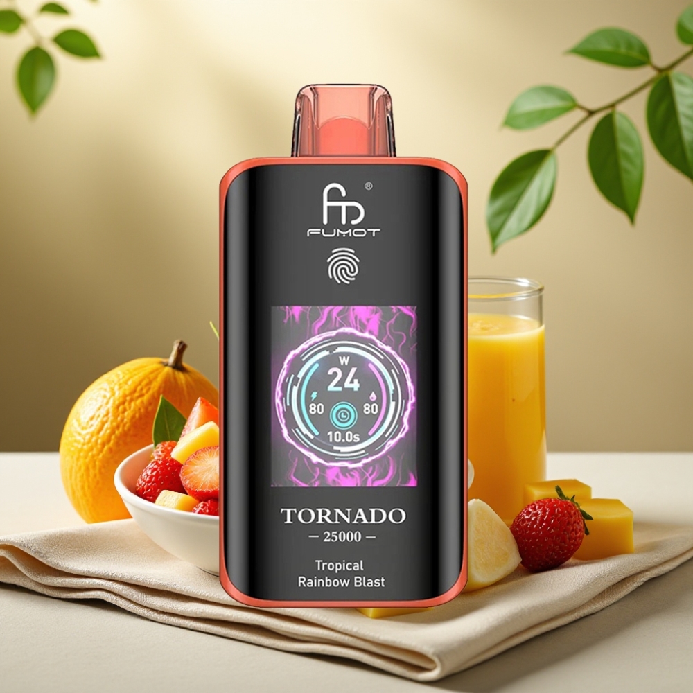 Fumot Tornado 25000 Puffs Tropický dúhový výbuch, HD obrazovka, 700mAh, 20ml
