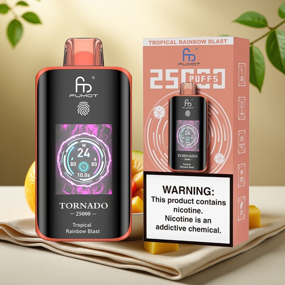 Fumot Tornado 25000 Puffs Tropický dúhový výbuch, HD obrazovka, 700mAh, 20ml