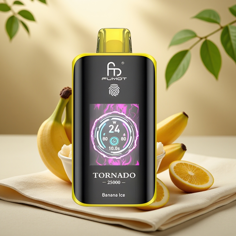 Fumot Tornado Banánový ľad, 25000 fajok, HD obrazovka, 20ml, Typ-C
