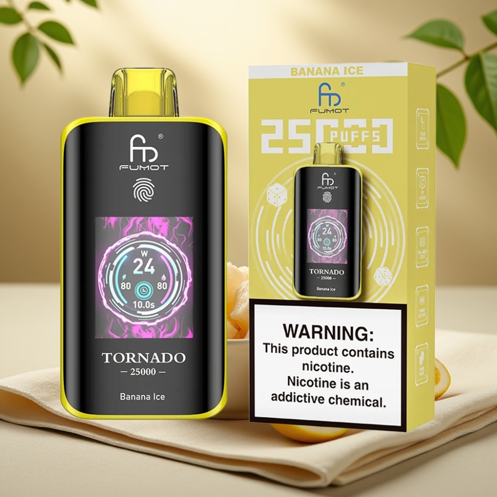 Fumot Tornado Banánový ľad, 25000 fajok, HD obrazovka, 20ml, Typ-C