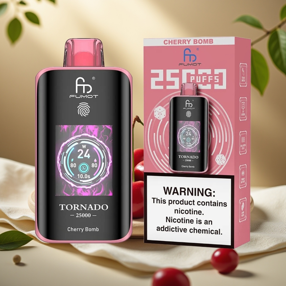 Fumot Tornado Cherry Bomb 25000 Puffs, HD Screen, 20ml, Type-C