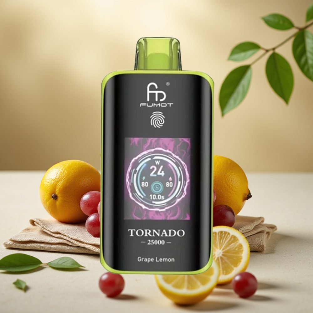 Fumot Tornado Hrozno Citrón, 25000 fajkiek, HD obrazovka, 700mAh batéria