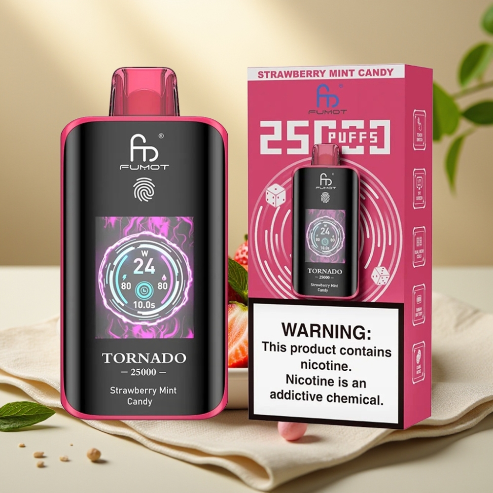 Fumot Tornado Jahoda Mätová Cukrík, 25000 puffs, 20ml, HD Screen, Type-C