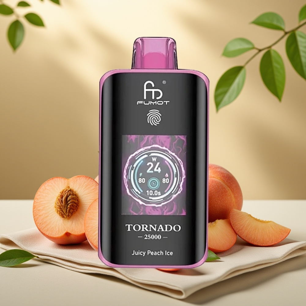 Fumot Tornado Šťavnatá Broskyňa s Mätou 25000 fajok, 20ml, 700mAh, Typ-C
