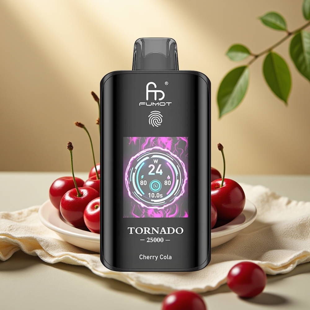 Fumot Tornado Čerešňová Kola 25000 Puffs, HD Screen, 20ml, 700mAh