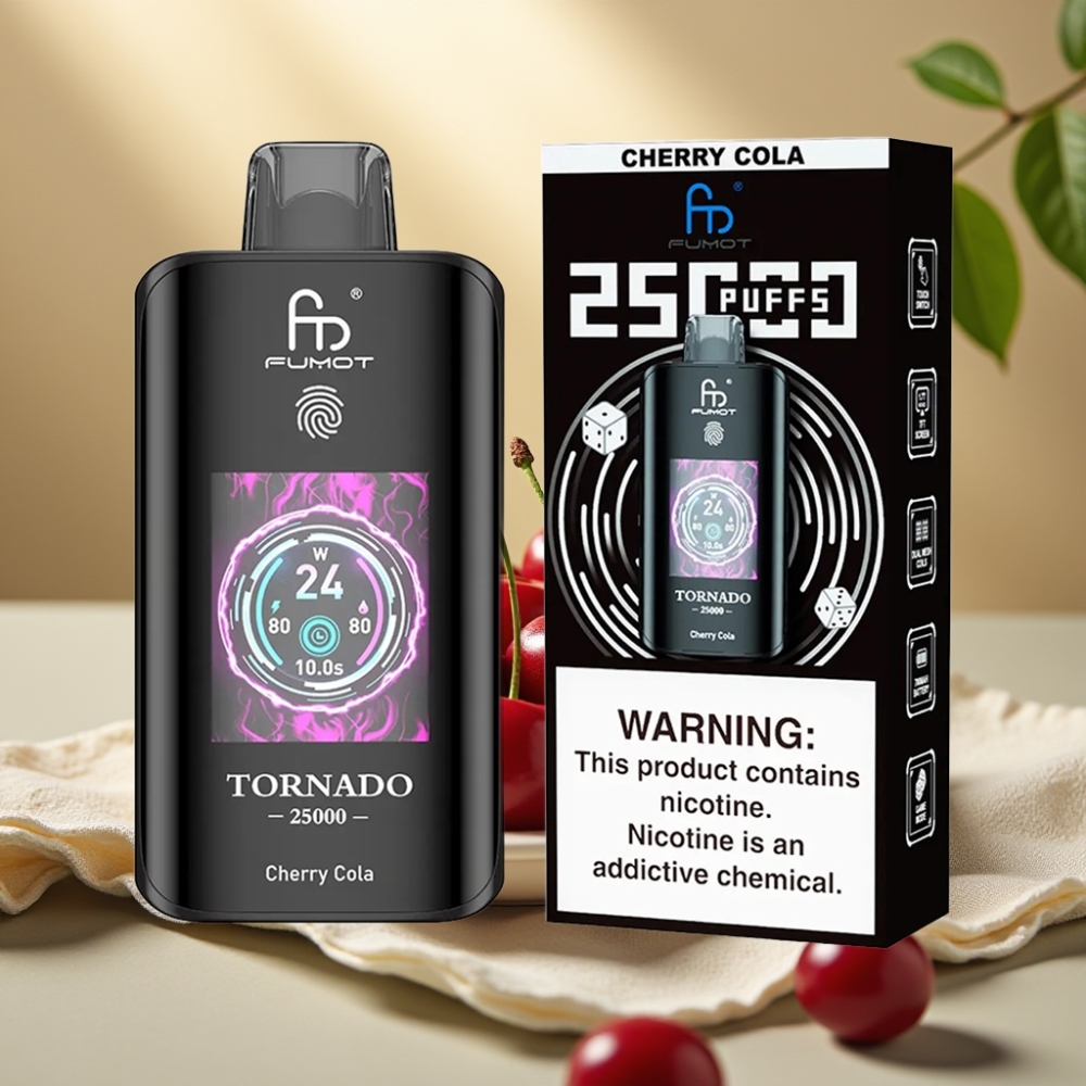 Fumot Tornado Čerešňová Kola 25000 Puffs, HD Screen, 20ml, 700mAh