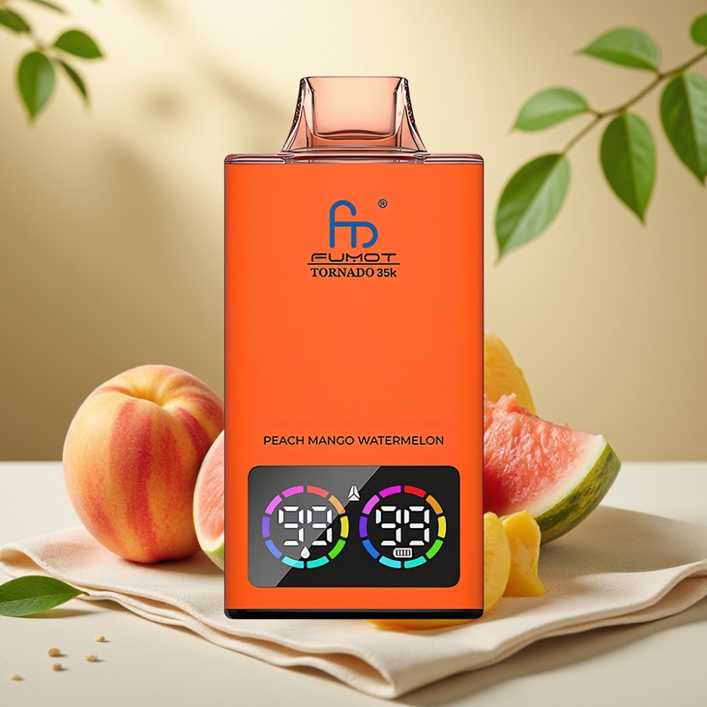 Fumot Tornado 35K Disposable Vape Broskyňa Mango Melón a Ananás, Dual Mesh Coil, 35000 Puffs
