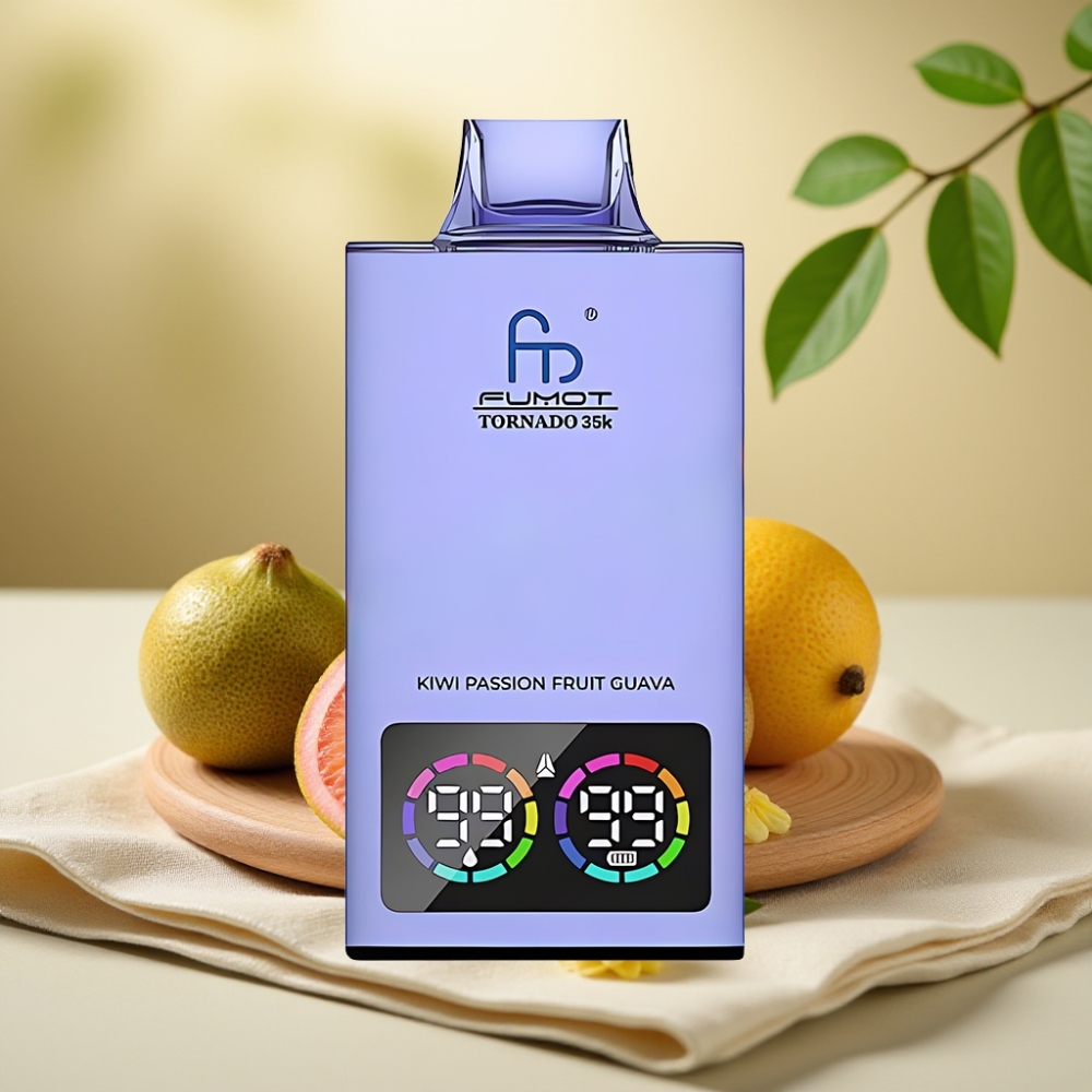 Fumot Tornado 35K Jednorázová E-cigareta Kiwi Marhuľa Guava, Dusík Dvojitá Mriežka, RGB