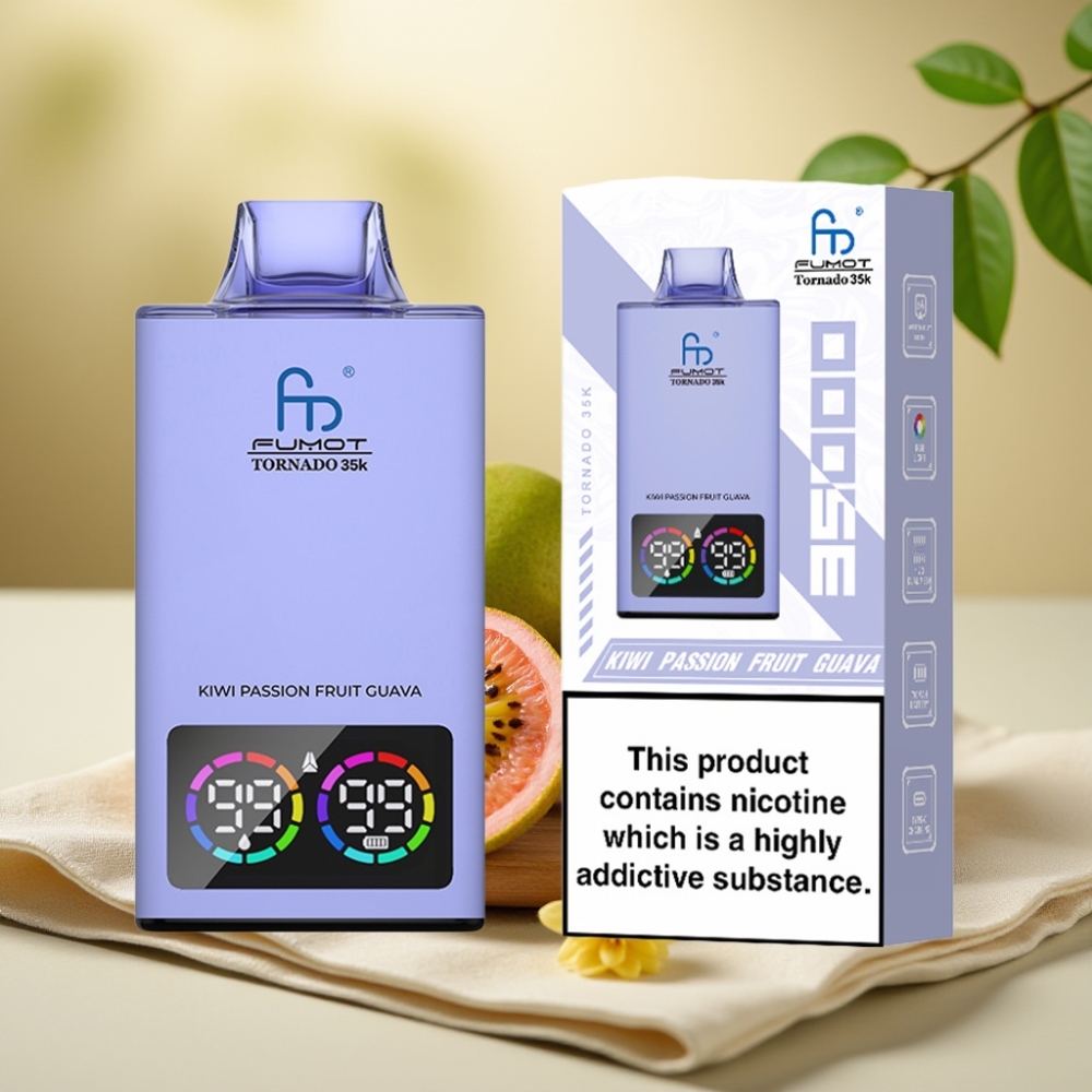Fumot Tornado 35K Jednorázová E-cigareta Kiwi Marhuľa Guava, Dusík Dvojitá Mriežka, RGB
