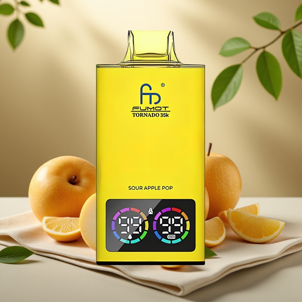 Fumot Tornado 35K Jednorázová E-cigareta Kyslá Jablková Pop, Dual Mesh, 35000 Ťahov, RGB