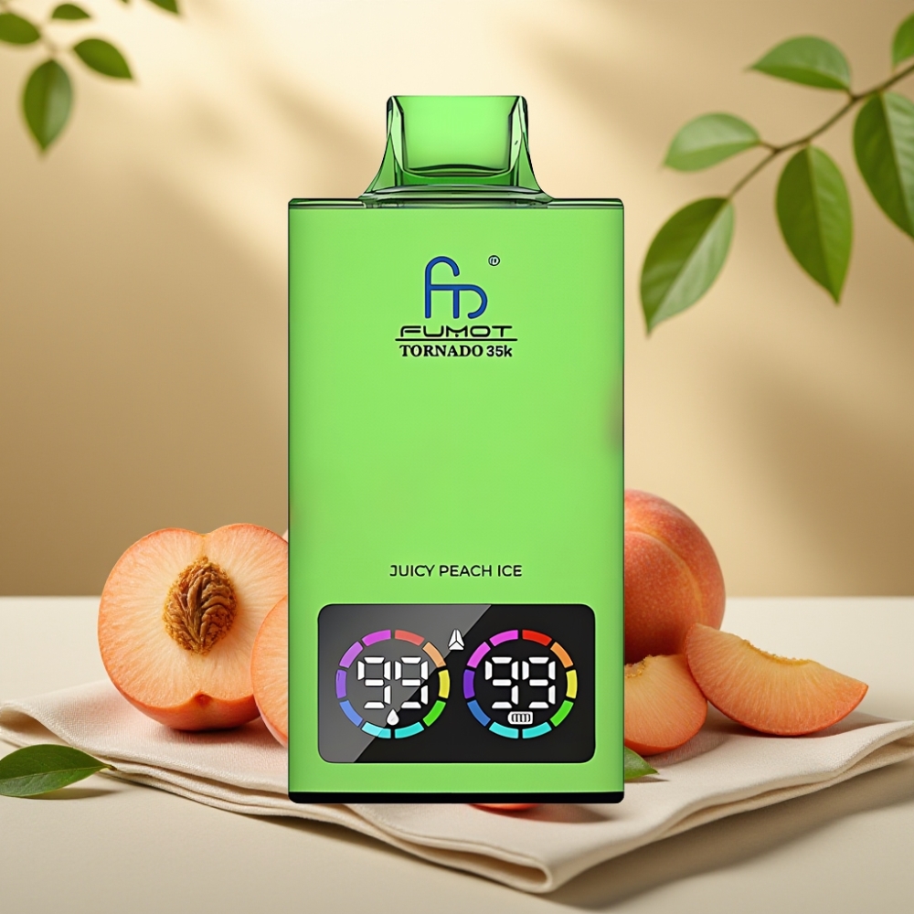 Fumot Tornado 35K Jednorazová E-cigareta Šťavnatá Broskyňa s Ľadom, Dual Mesh Coil, 35000 Ťahov
