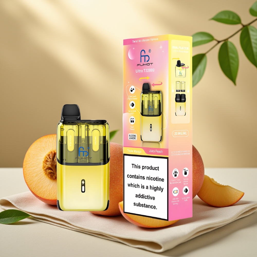 Fumot Ultra T32000 Trojitý Mango - Šťavnatá Broskyňa 32000 fajok 24ml 20mg